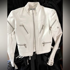 White buttery leather cropped moto jacket, size XS